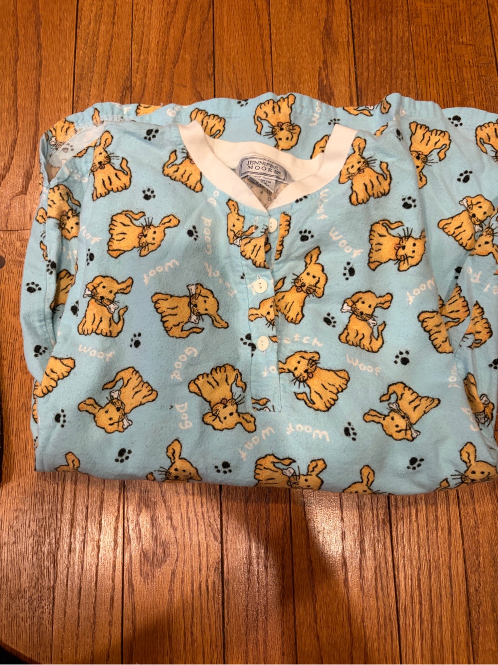 Jennifer Moore Light Blue Puppy Print Two Piece Footy Flannel Pajama